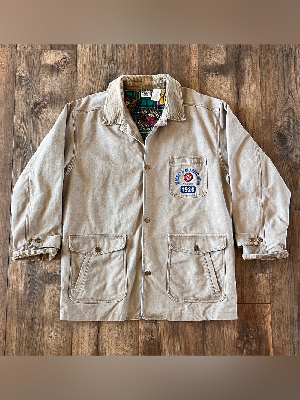 Disney Vintage Mickey & Co. Canvas Jacket Classic Size Large Tan